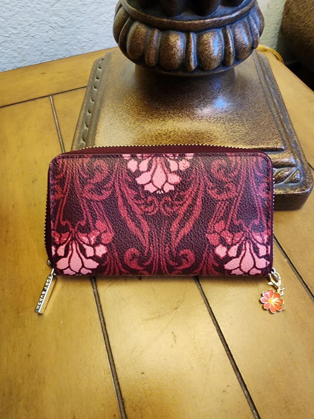 Tory Burch Kerrington Mini Wallet Clutch - Red Maroon Damask Print
